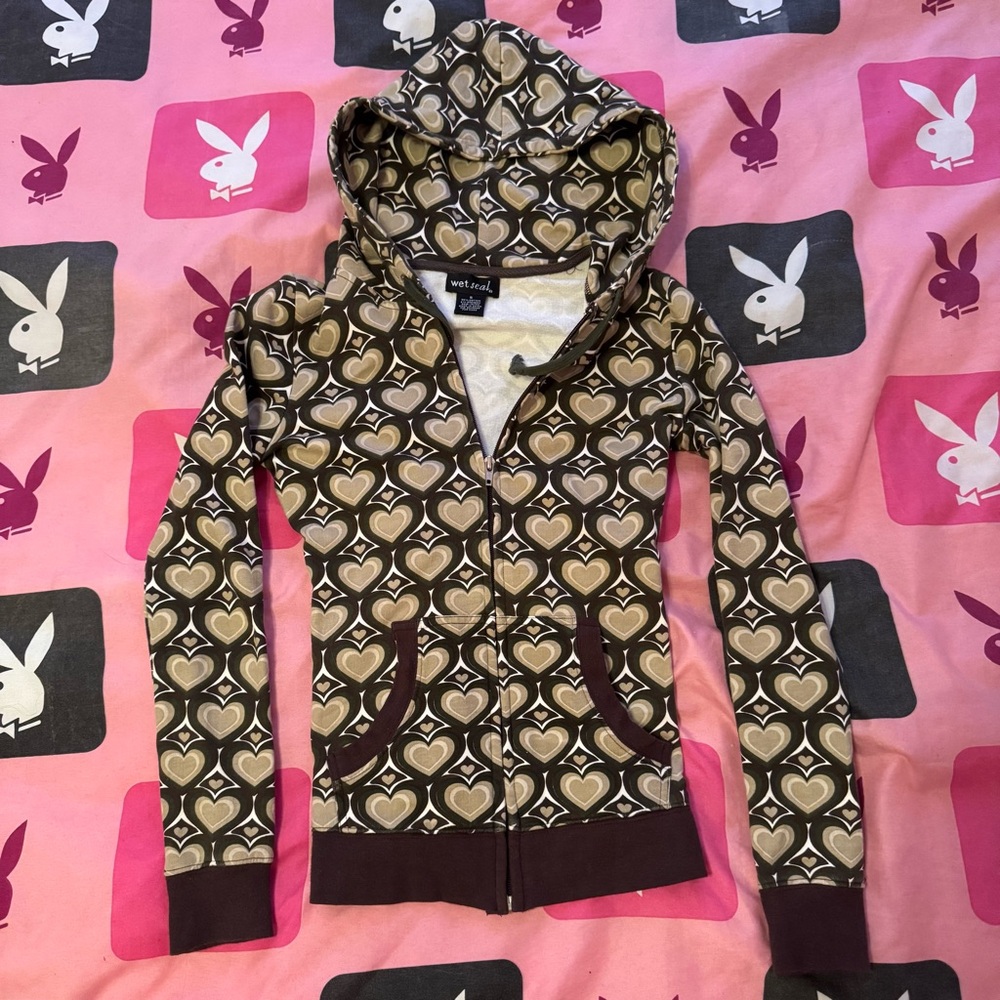 Wet Seal Brown Heart Pattern Hoodie
